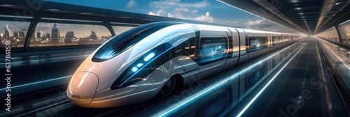 Futuristic bullet train or hyperloop ultrasonic train capsule, Futuristic Concept. © visoot