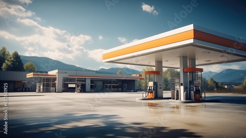 Modern Gas Station with refueling. photo