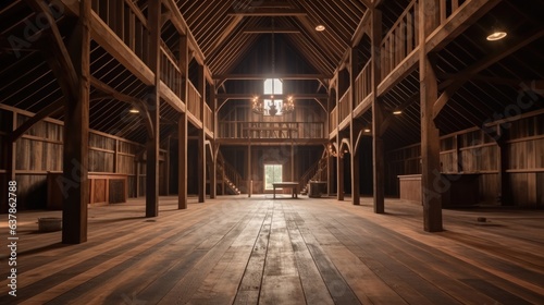 Interior design of a barn, Wooden structure, Home decor.