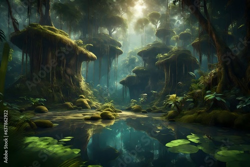Deep tropical jungles of Southeast Asia in august 3d render © Ahtesham