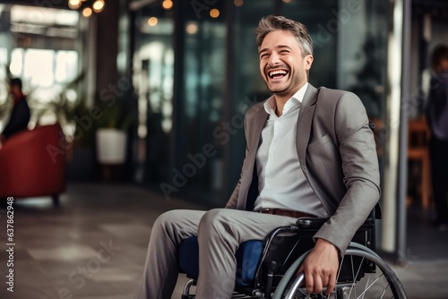 Happy satisfied cheerful disabled adult man in a wheelchair © Celina