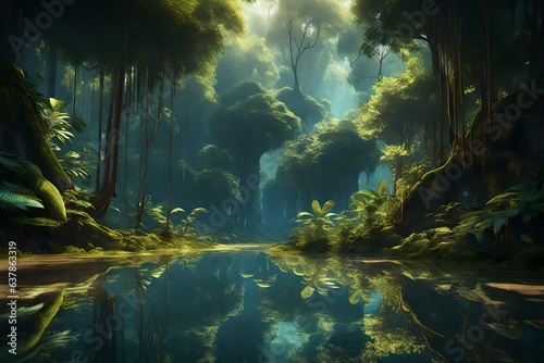 Deep tropical jungles of Southeast Asia in august 3d render