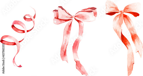 hand-drawn watercolor vector bows and ribbons.  gift bows. Christmas arrangement. Festive red bow.. Colored decorative bows for cards, invitations, scrapbooking, decor