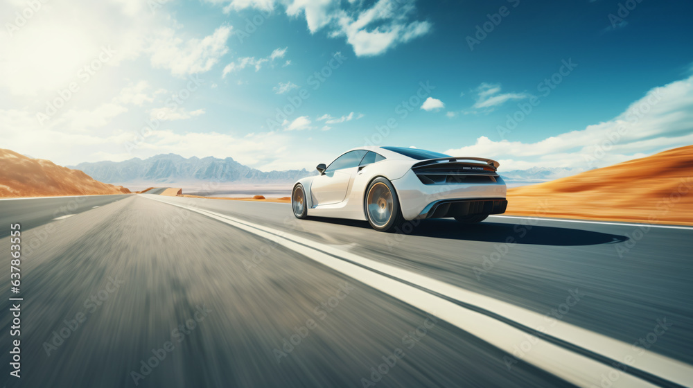 White car speed driving on asphalt road