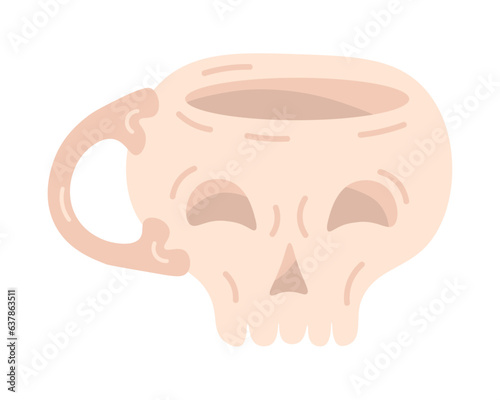 Scull cup. Halloween skeleton mug. For kids stickers and autumn holiday gift cards 