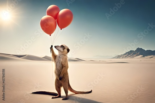 meerkat holding balloons in hand.
