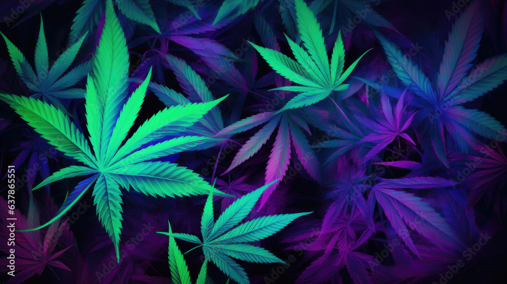 Cannabis Foliage in Rich Blues and Greens Cannabis Foliage in Rich Blues and Greens