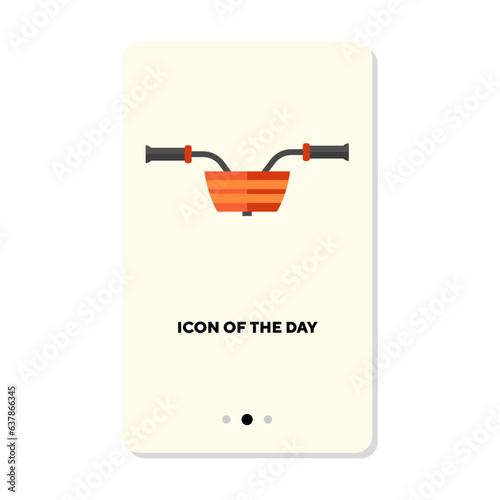 Handlebar and basket of bike flat icon. Bicycle handlebar front view isolated vector sign. Driving and transport concept. Vector illustration symbol elements for web design and apps