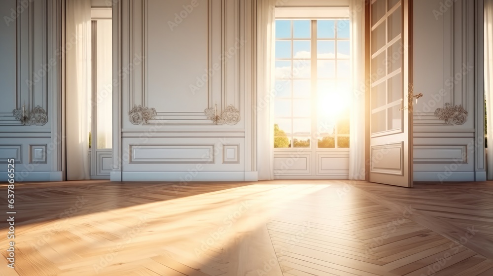 Open door with a key to a large bright luxury room with big windows in a new apartment, Real estate and property concept. Open door with a key to a large bright luxury room with big windows in a new apartment, Real estate and property concept.