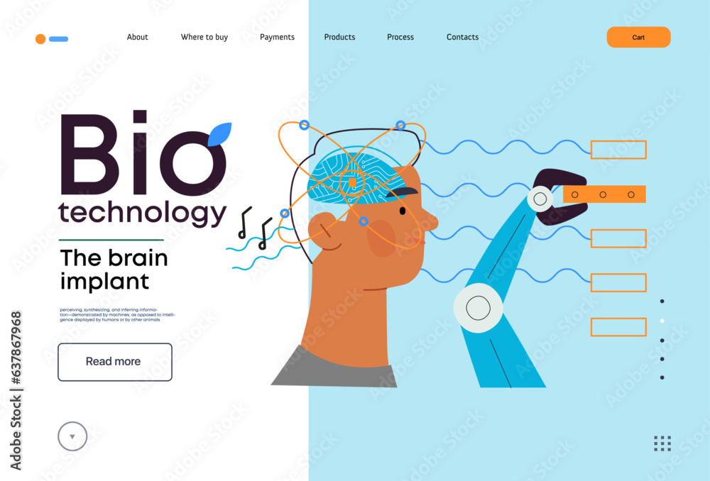Bio Technology, Brain implant, Neural upgrade -modern flat vector ...