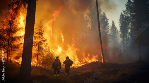 Firefighters Tackling Forest Fire