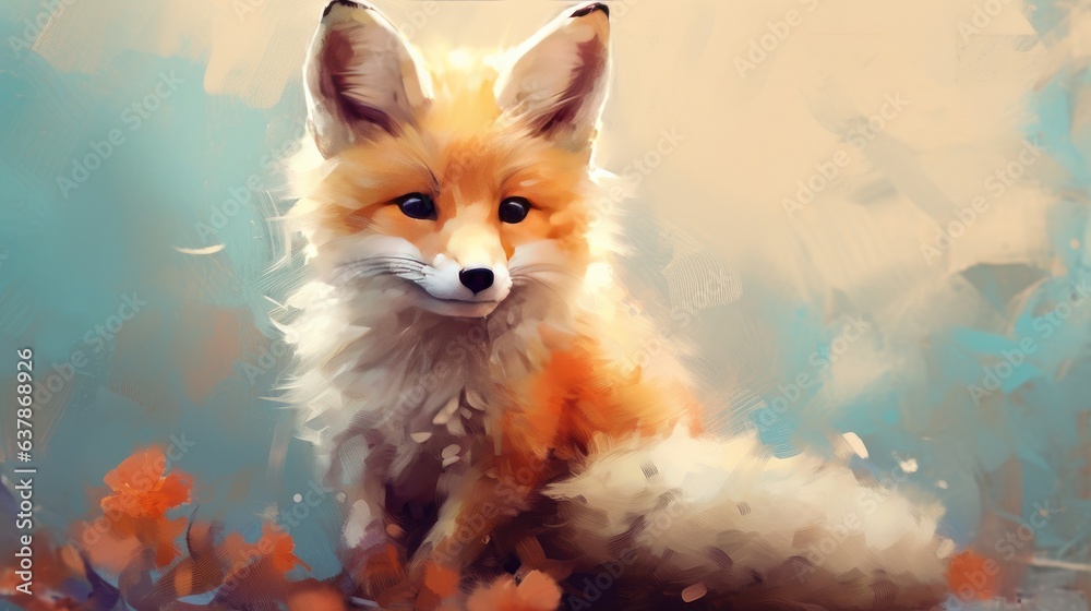 Obraz premium Cute fox watercolor style digital art for children