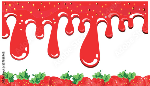 Strawberry sweet background, jam dripping drop vector. A splash of berry texture.