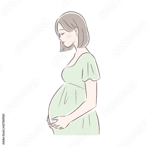 妊娠後期・臨月の穏やかな表情の妊婦さんのイラスト