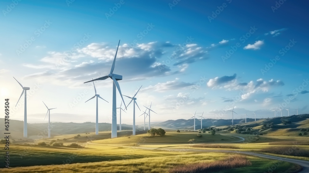 Wind turbines at a rural wind farm.