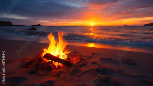 Warmth of the Sea: Mesmerizing Sunset and Beach Fire