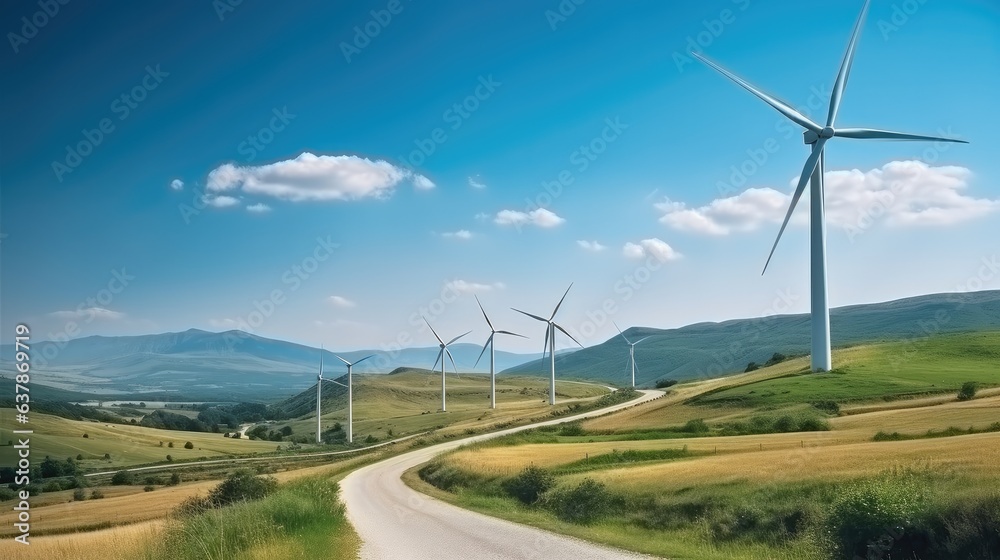 Wind turbines at a rural wind farm.