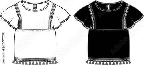 Tshirt Design, Detailed Vector Technical Drawing for Fashionable and Comfortable Tee, Perfect for Casual Wear and  of Style, T shirt Flat Sketch for Girls