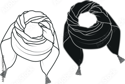 Tassel Scarf Technical Drawing, Scarf Design vector illustration, Accessory for neck