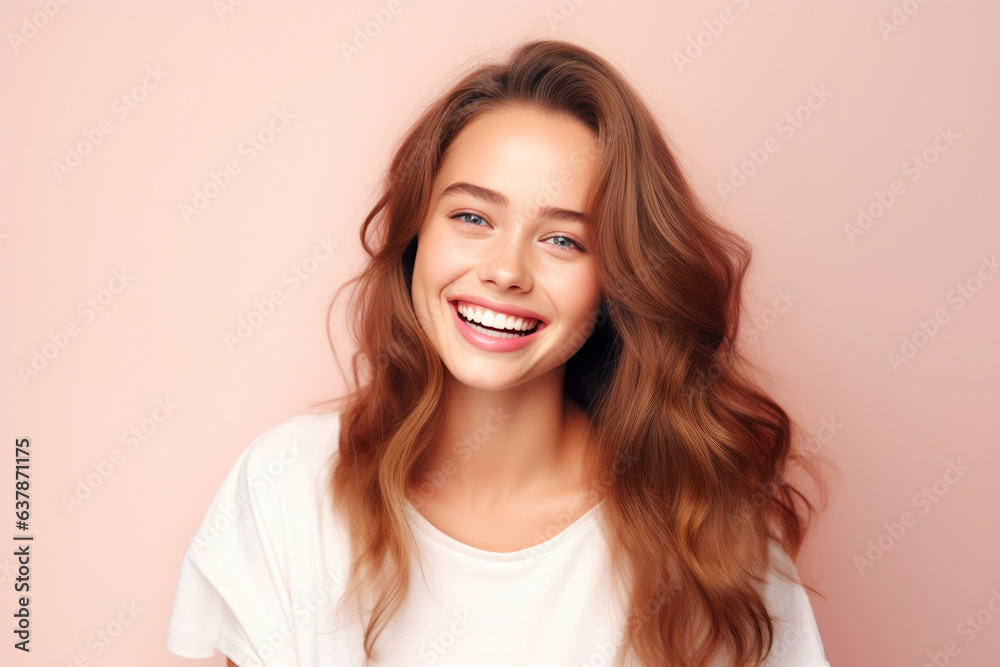 Fototapeta premium Pastel Bliss: Smiling Slavic Model