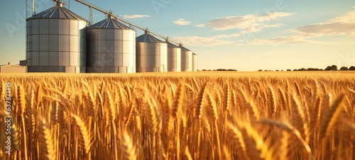 silos agricultural production in a wheat field banner