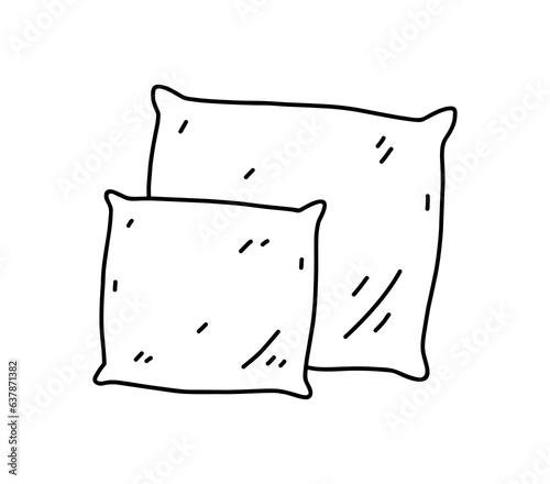 Two pillows isolated on white background. Bedroom cushions. Vector hand-drawn illustration in doodle style. Perfect for cards, decorations, logo, various designs.