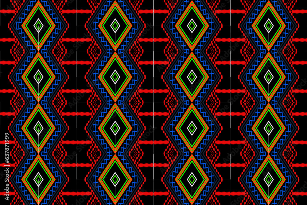 Ethnic fabric seamless pattern red blue orange green black 