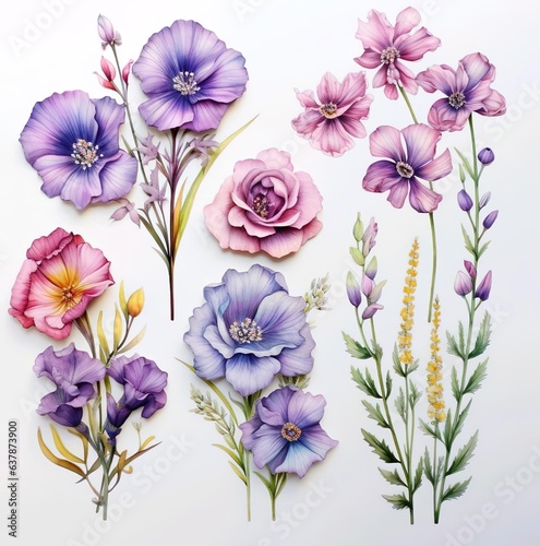 An illustration collection of colorful flower with white background