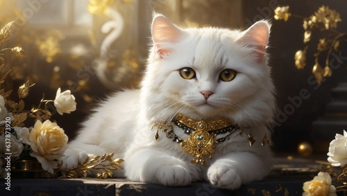 A cute russian cat with gold white preferance photo