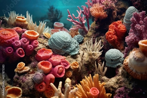 Fotografie, Tablou colorful underwater shot of barnacles and corals