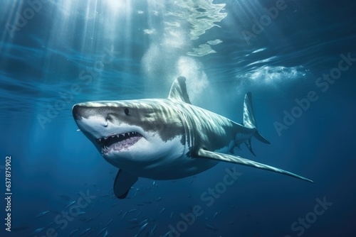 underwater shot of great white shark approaching camera © Alfazet Chronicles
