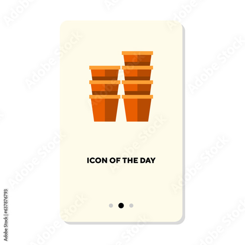 Stacks of brown flowerpots for plants flat icon. Vertical sign or vector illustration of home garden elements. Gardening, growth, nature, houseplants concept for web design and apps