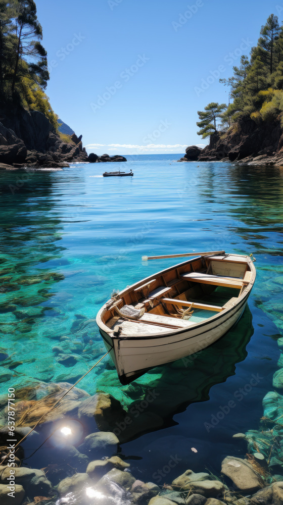 Obraz premium one boat during fishing splash from fish 