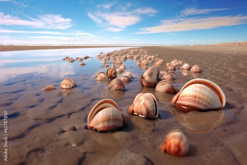 group of clams burrowing in tidal sand