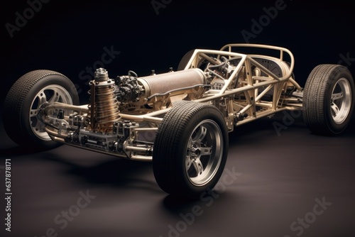 reassembled classic car chassis with wheels photo