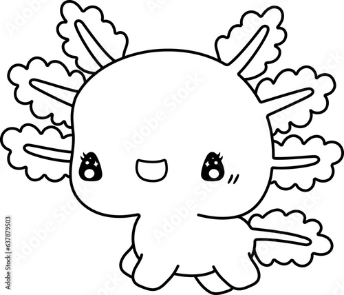 Kawaii Axolotl Coloring, Kawaii Salamander Coloring Page
