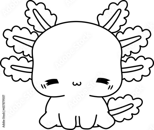 Kawaii Axolotl Coloring, Kawaii Salamander Outline
