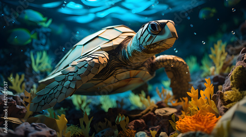 origami turtle, creative art, origami art reflect nature conservation,Generative AI.