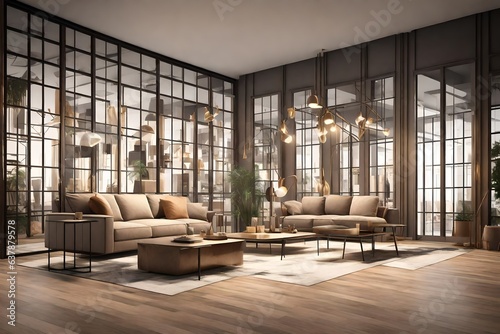 3d render of luxury home interior, living room  © Amer