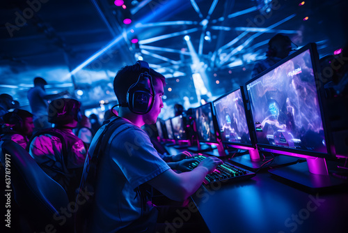 eSports and Gaming, gamers at an esport tournament in an arena