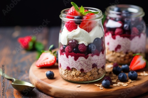 overnight oats with mixed berries in a glass jar