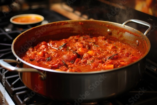 tomato sauce simmering in a pan