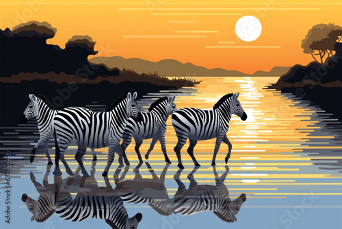 cartoon stail herd zebra 