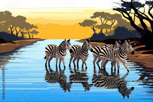 cartoon stail herd zebra 