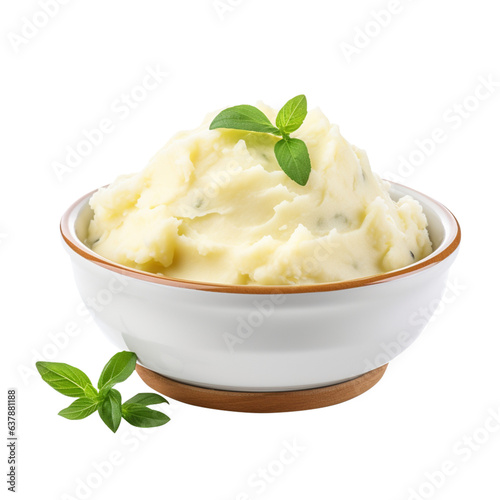 mashed potatoes in a bowl isolated on white background, png file.
