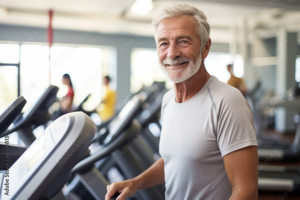 Fototapeta premium A mature senior man at gym. .