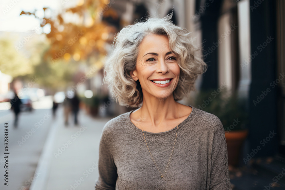 Happy attractive mature woman in the city . . Happy attractive mature woman in the city . .