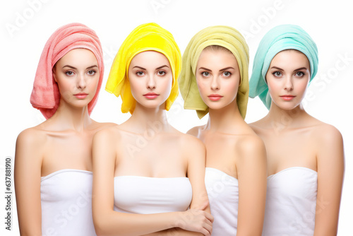 Isolated girls in towels on white background. .