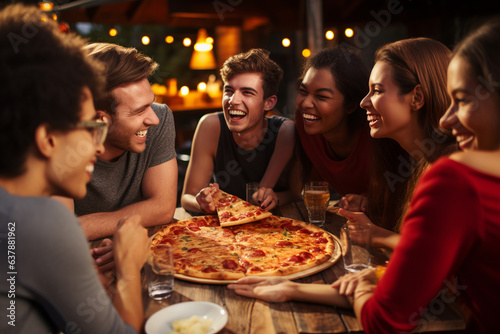 group of friends having pizza. .