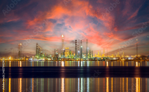 Tüpraş oil refinery factory by the sea. Panoramic view of oil refinery plant in sunny day. Kocaeli, Turkey photo